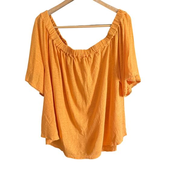 CHICO'S | Papaya Orange Linen Jersey Off Shoulder Swing Top Flutter Sleeves XXL - Picture 1 of 7